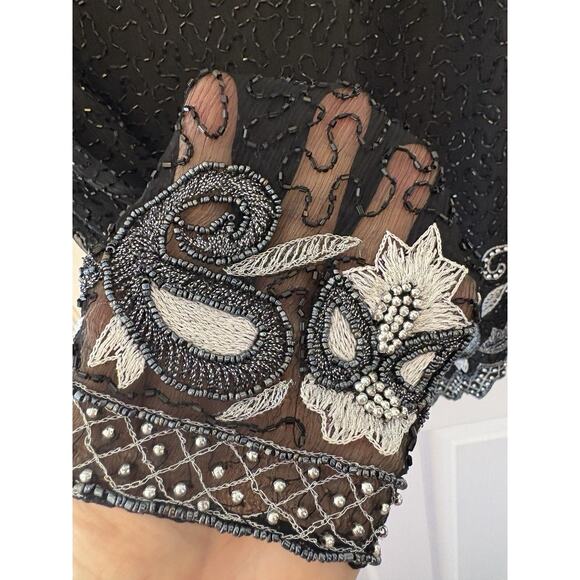 Vintage Kazar Women’s Large Beaded, Sequined, Embroidered Long Sleeve Top, Zip - Picture 9 of 16